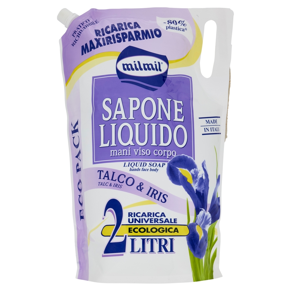 milmil Sapone Liquido Talco & Iris Ricarica Universale Ecologica 2 Litri